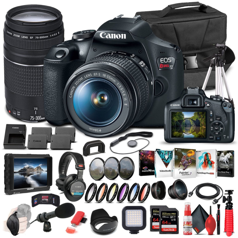Canon EOS Rebel T7 DSLR Camera W/ 18-55mm and 75-300mm Lenses - Pro Bundle (International Model)