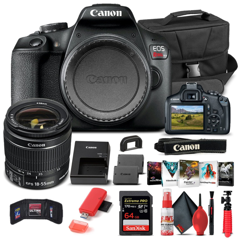 Canon EOS Rebel T7 DSLR Camera with 18-55mm Lens 2727C002  - Basic Bundle (International Model)