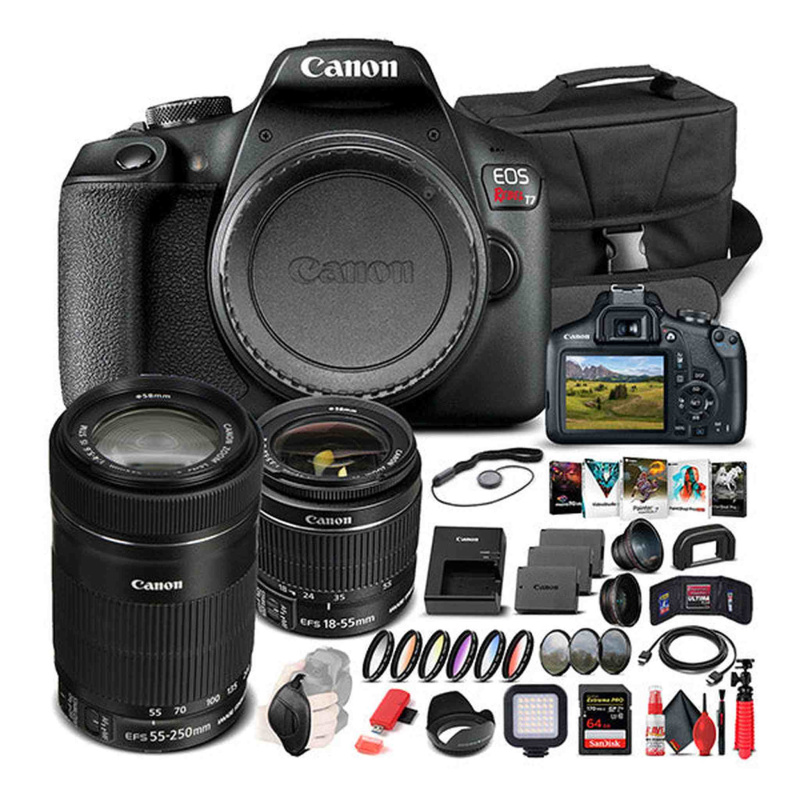 Canon EOS Rebel T7 Camera W/ 18-55mm and EF-S 55-250mm Lens  - Advanced Bundle (International Model)