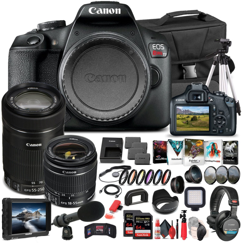 Canon EOS Rebel T7 Camera W/ 18-55mm and EF-S 55-250mm Lens  - Pro Bundle (International Model)