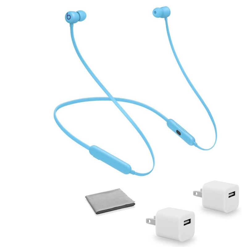 Beats by Dr. Dre Beats Flex Wireless In-Ear Headphones (Flame Blue) MYMG2LL/A with 2x Universal USB Wall Adapter Cubes Bundle