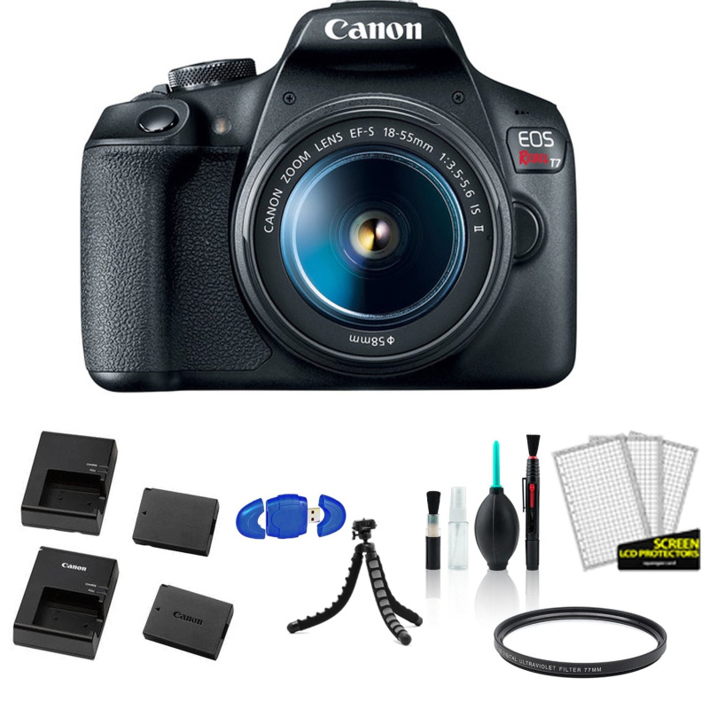 Canon EOS Rebel T7 EF-S 18-55mm IS II Kit with Extra Battery and Charger + More - International Model