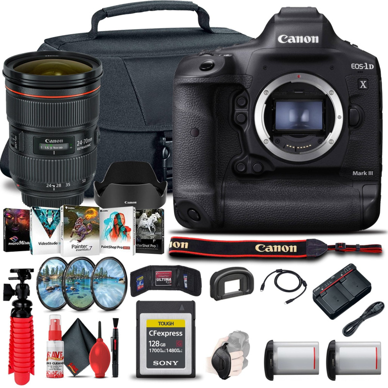Canon EOS-1D X Mark III DSLR Camera (3829C002) + Canon EF 24-70mm + Filters (International Model)