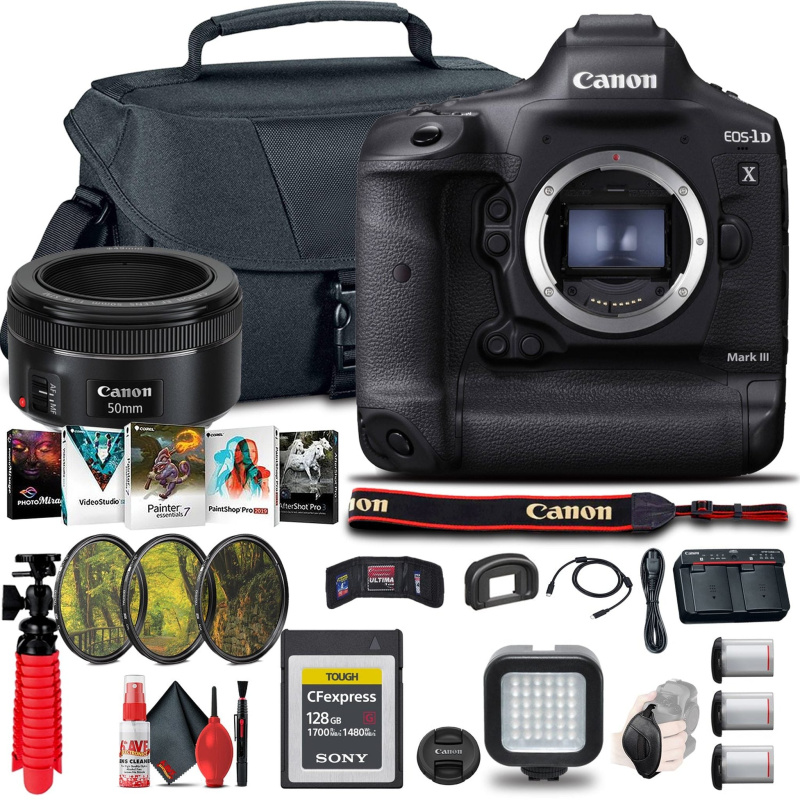 Canon EOS-1D X Mark III DSLR Camera (Body Only) (3829C002) + Canon EF 50mm Lens + Flash (International Model)