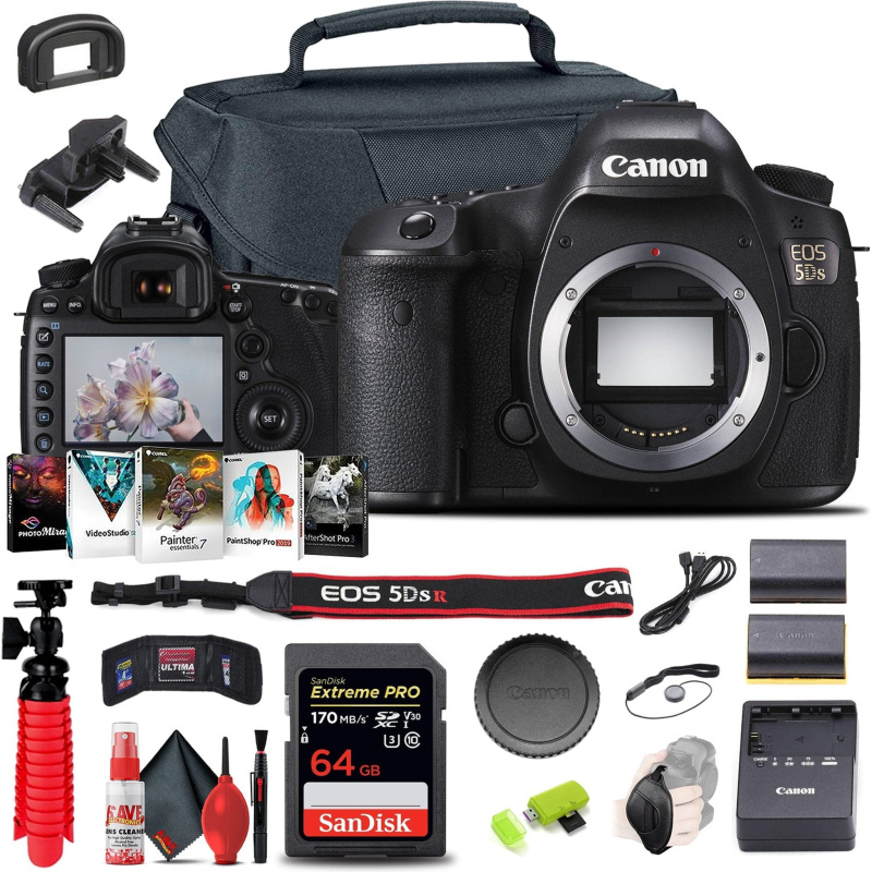 Canon EOS 5DS DSLR Camera (Body Only) (0581C002) + 64GB Card + Case + More (International Model)