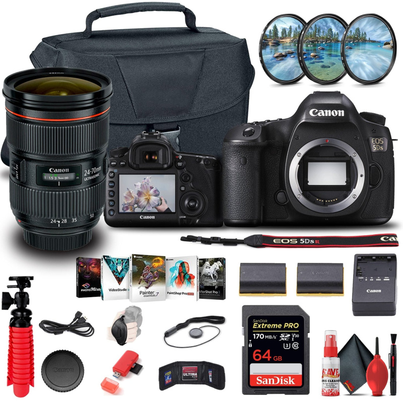 Canon EOS 5DS DSLR Camera (0581C002) + EF 24-70mm Lens + 64GB Card Advanced Bundle (International Model)