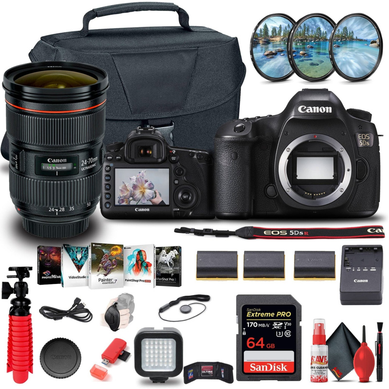 Canon EOS 5DS DSLR Camera (0581C002) + EF 24-70mm Lens + 64GB Card Ultimate Bundle (International Model)