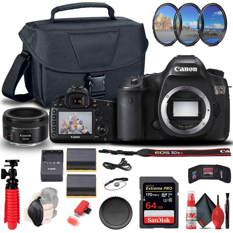Canon EOS 5DS DSLR Camera (0581C002) + Canon EF 50mm Lens + 64GB Card + More (International Model)
