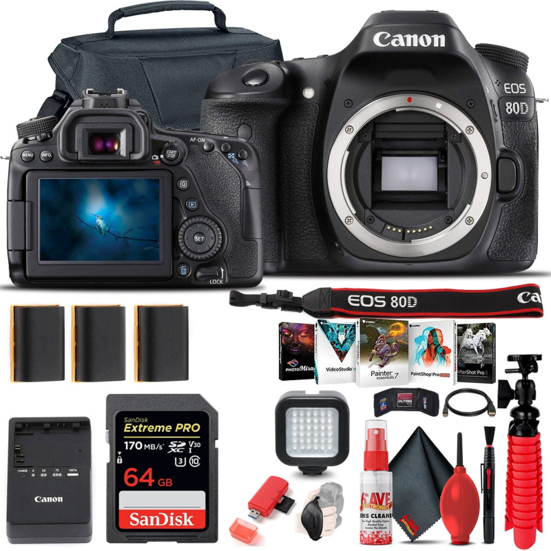 Canon EOS 80D DSLR Camera (Body Only) (1263C004) + 64GB Card + Case Pro Bundle (International Model)