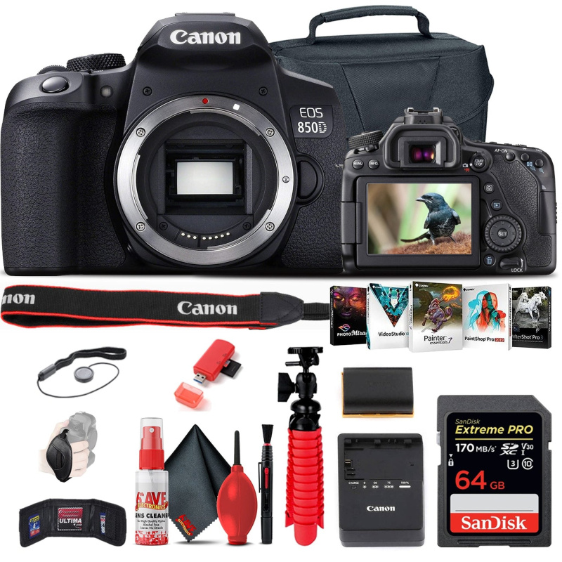 Canon EOS Rebel 850D / T8i DSLR Camera + 64GB Memory Card + Case Base Bundle (International Model)