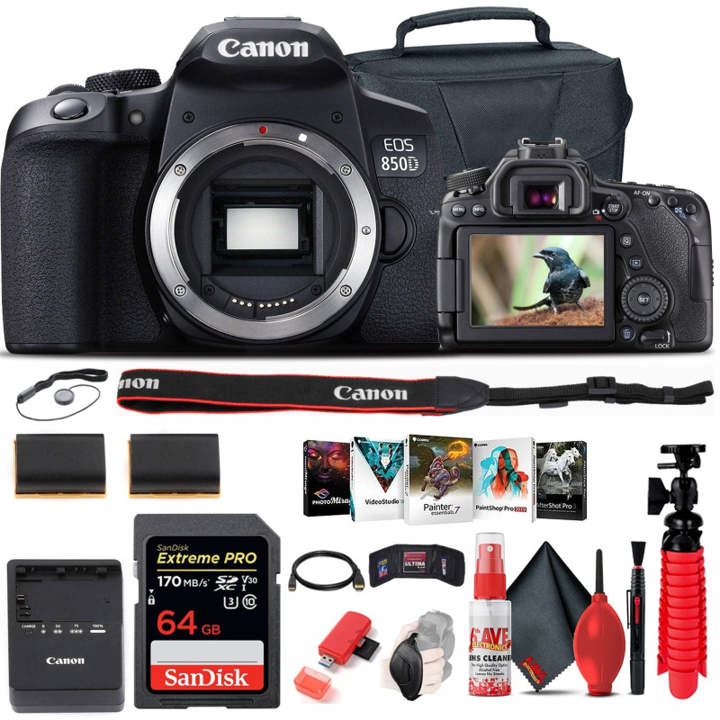 Canon EOS Rebel 850D / T8i DSLR Camera + 64GB Memory Card + Case Starter Bundle (International Model)