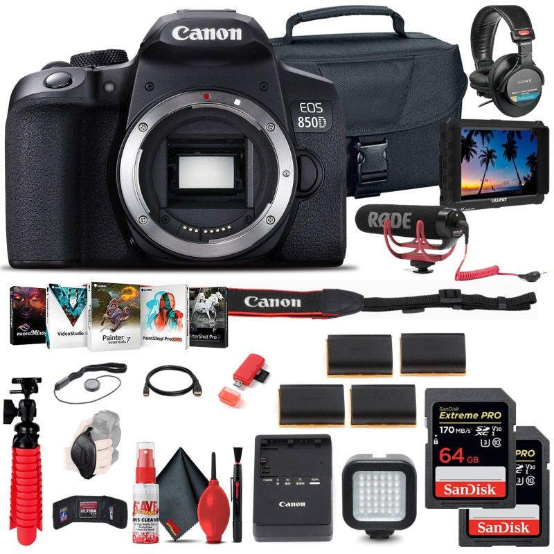 Canon EOS Rebel 850D / T8i DSLR Camera (Body Only)  + 4K Monitor + Mic + More (International Model)