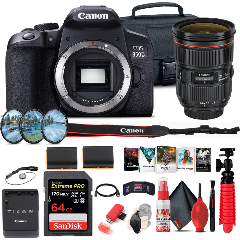Canon EOS Rebel 850D / T8i DSLR Camera + Canon EF 24-70mm Lens Storage Bundle (International Model)