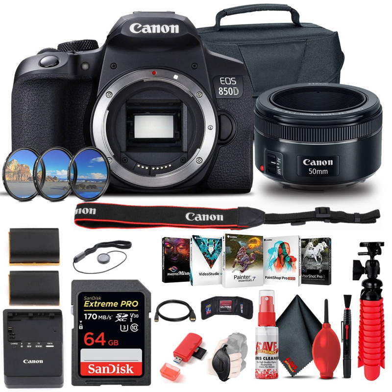 Canon EOS Rebel 850D / T8i DSLR Camera (Body Only) + Canon EF 50mm Lens + 64GB Advanced Bundle (International Model)