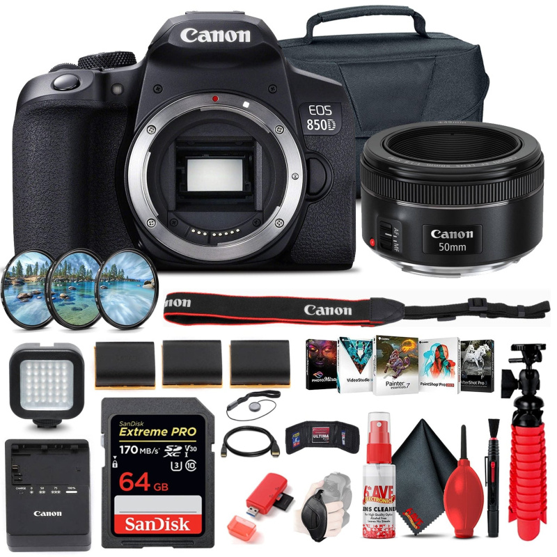 Canon EOS Rebel 850D / T8i DSLR Camera (Body Only) + Canon EF 50mm Lens + 64GB Ultimate Bundle (International Model)