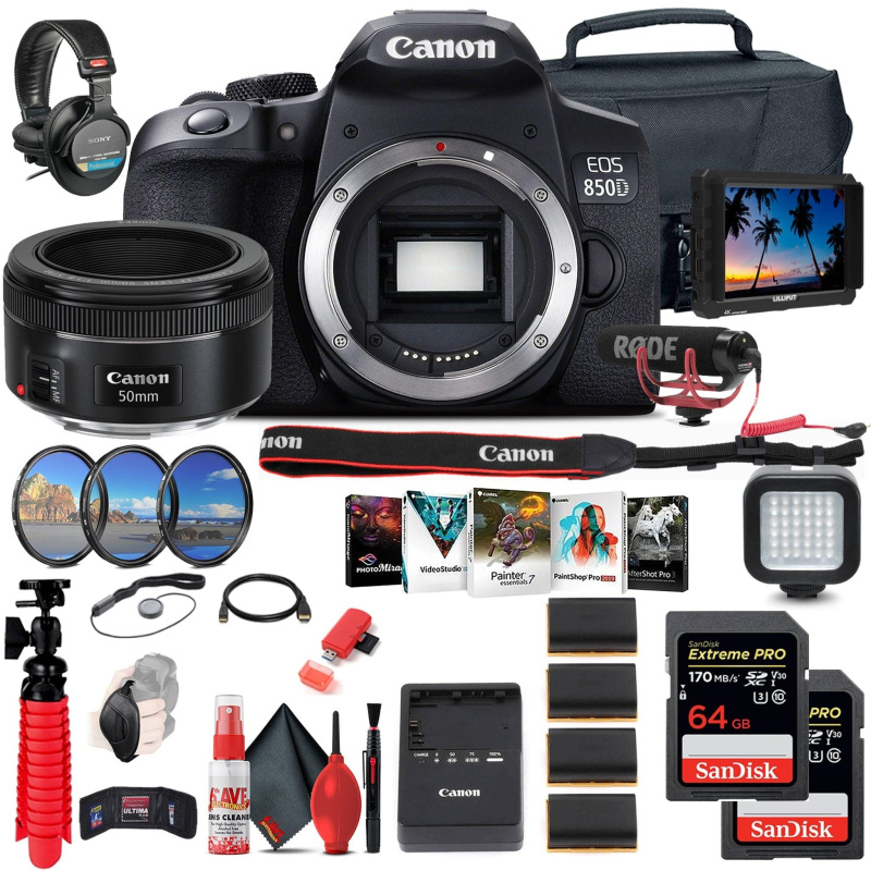 Canon EOS Rebel 850D / T8i DSLR Camera (Body Only)  + 4K Monitor + Canon EF 50mm (International Model)