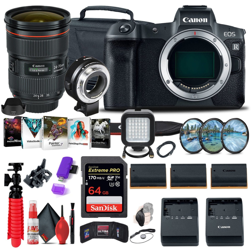 Canon EOS R Mirrorless Digital Camera (3075C002) + Canon EF 24-70mm Graphic Bundle (International Model)