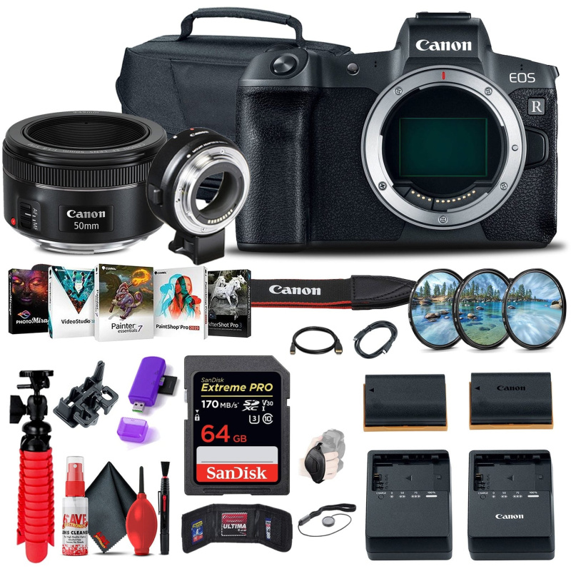 Canon EOS R Mirrorless Digital Camera (3075C002) + EF 50mm Lens Tripod Bundle (International Model)