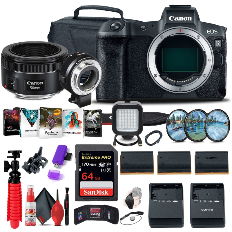 Canon EOS R Mirrorless Digital Camera (3075C002) + EF 50mm Lens Filter Set Bundle (International Model)