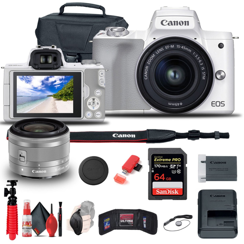 Canon EOS M50 Mirrorless Digital Camera with 15-45mm and 55-200mm Lenses Bundle (International Model)
