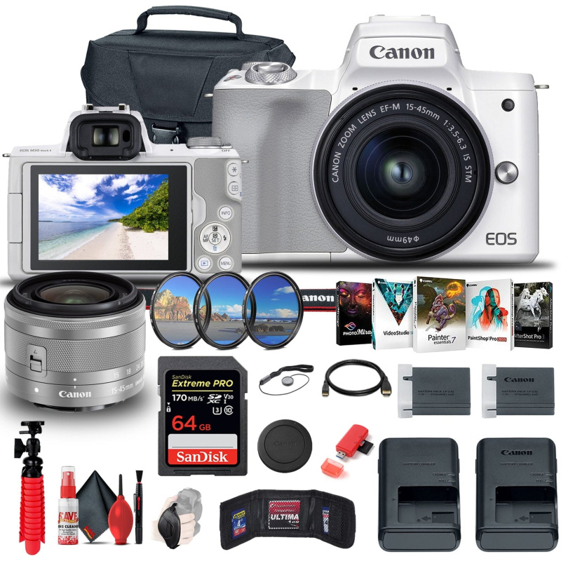 Canon EOS M50 Mirrorless Digital Camera with 15-45mm and 55-200mm Lenses Bundle (International Model)