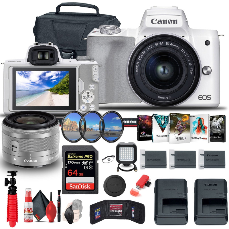 Canon EOS M50 Mirrorless Digital Camera with 15-45mm and 55-200mm Lenses Bundle (International Model)