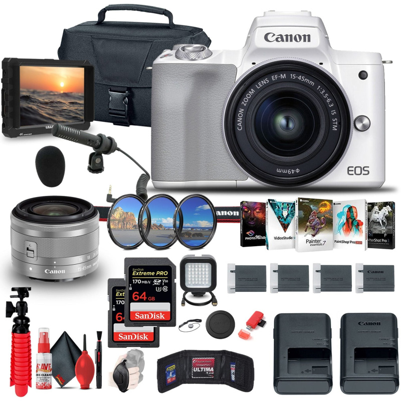 Canon EOS M50 Mirrorless Digital Camera with 15-45mm and 55-200mm Lenses Bundle (International Model)