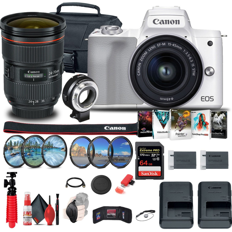 Canon EOS M50 Mirrorless Digital Camera with 15-45mm and 55-200mm Lenses Bundle (International Model)