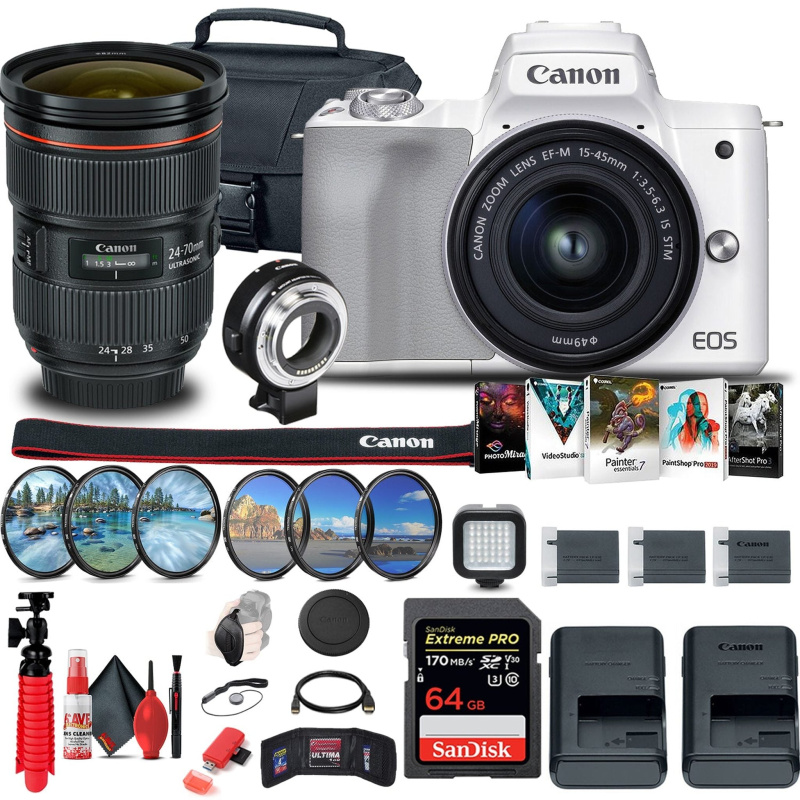 Canon EOS M50 Mirrorless Digital Camera with 15-45mm and 55-200mm Lenses Bundle (International Model)