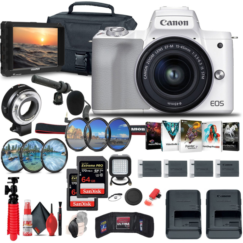 Canon EOS M50 Mirrorless Digital Camera with 15-45mm and 55-200mm Lenses Bundle (International Model)