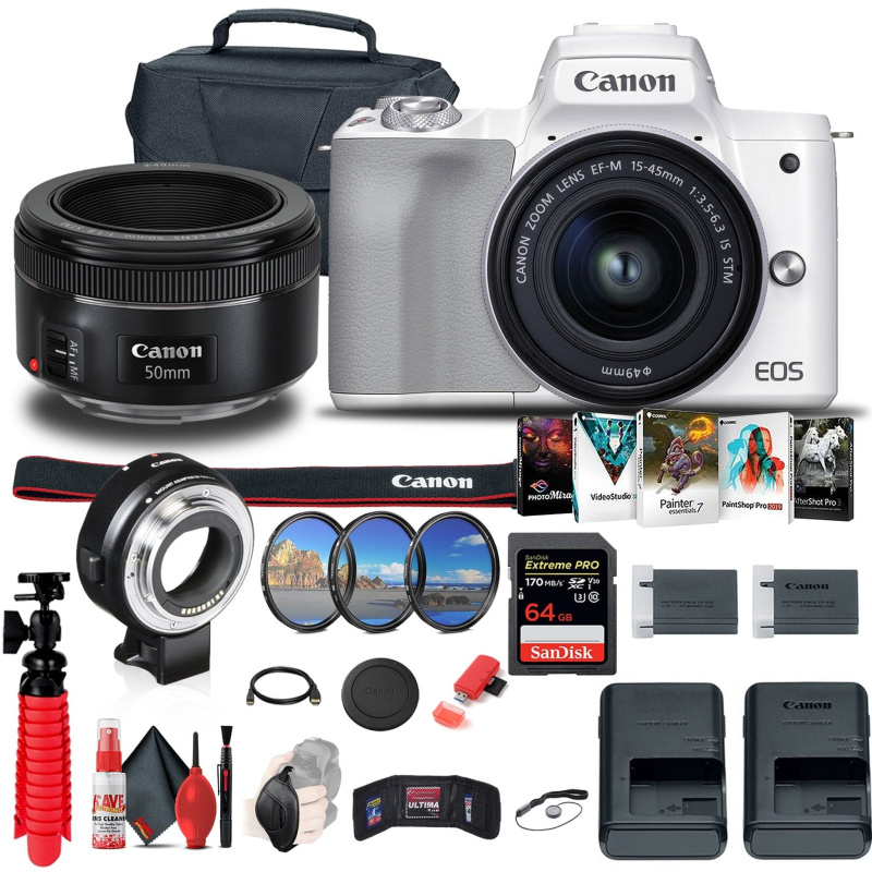 Canon EOS M50 Mirrorless Digital Camera with 15-45mm and 55-200mm Lenses Bundle (International Model)