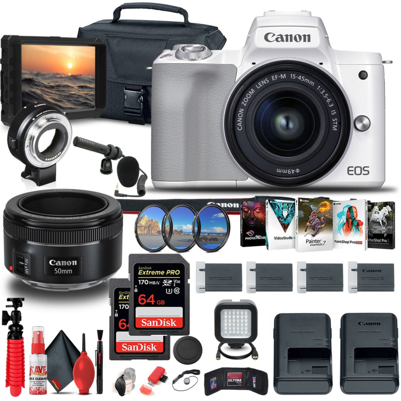 Canon EOS M50 Mirrorless Digital Camera with 15-45mm and 55-200mm Lenses Bundle (International Model)