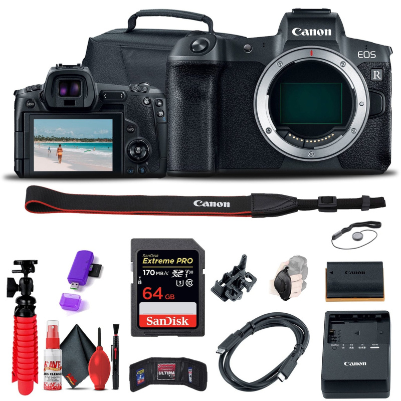 Canon EOS R Mirrorless Digital Camera (3075C002) + 64GB Memory Card Base Bundle (International Model)