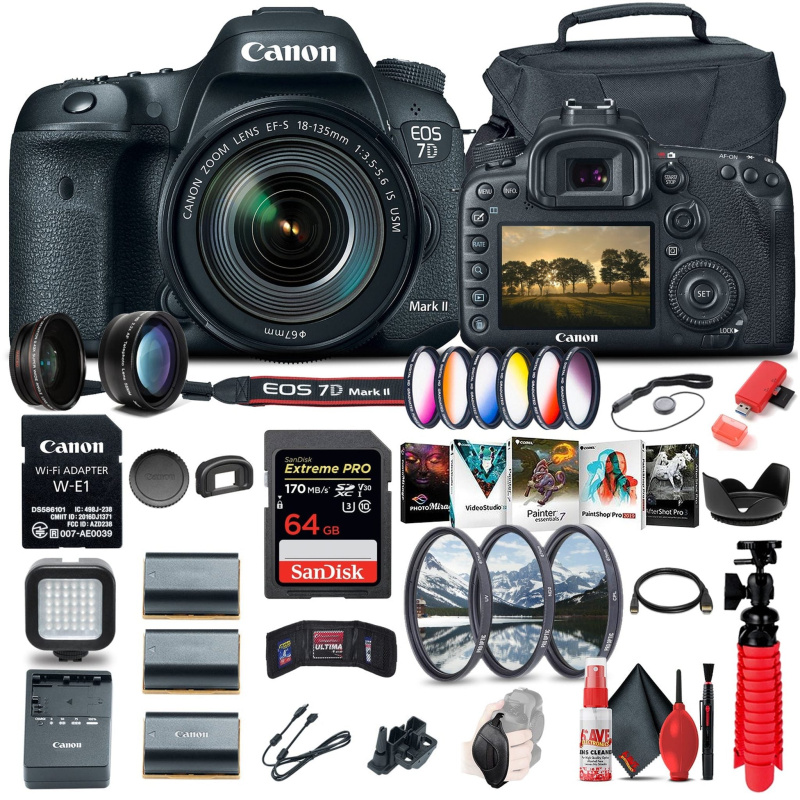 Canon EOS 7D Mark II DSLR Camera W/ 18-135mm f/3.5-5.6 IS USM Lens & W-E1 Pro Bundle (International Model)