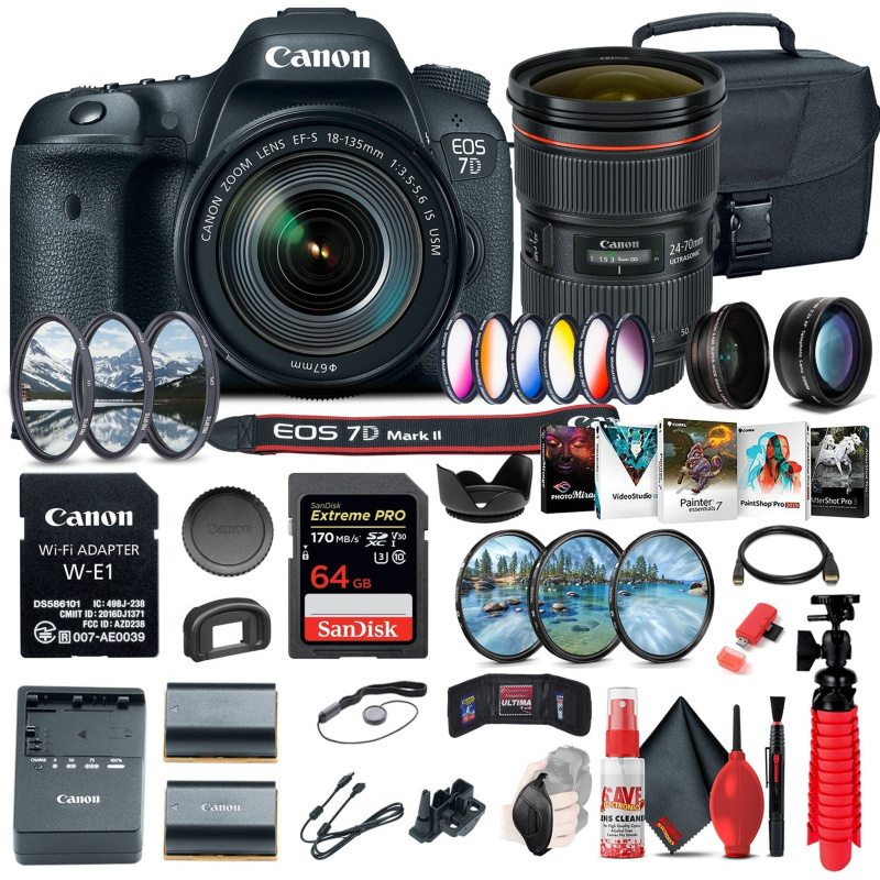 Canon EOS 7D Mark II DSLR Camera W/ 18-135mm f/3.5-5.6 IS USM Lens & W-E1 Outdoor Bundle (International Model)