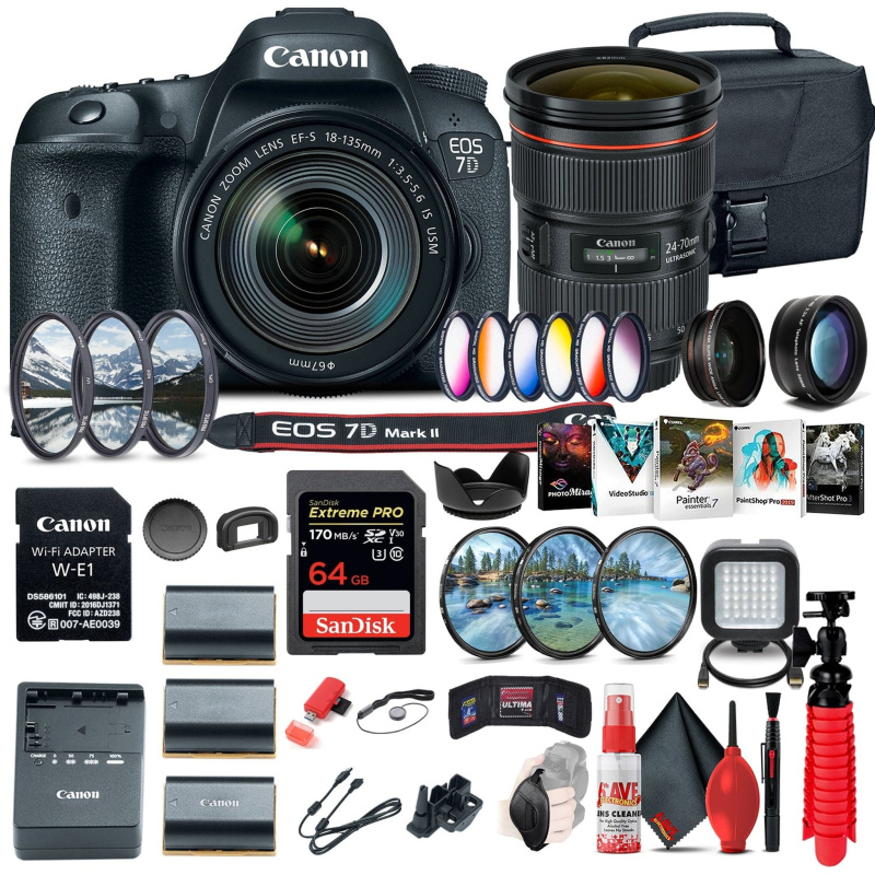 Canon EOS 7D Mark II DSLR Camera W/ 18-135mm f/3.5-5.6 IS USM Lens & W-E1 Deluxe Bundle (International Model)