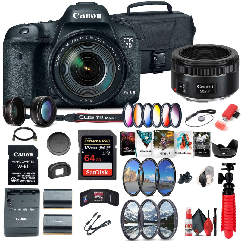 Canon EOS 7D Mark II DSLR Camera W/ 18-135mm f/3.5-5.6 IS USM Lens & W-E1 Extreme Bundle (International Model)