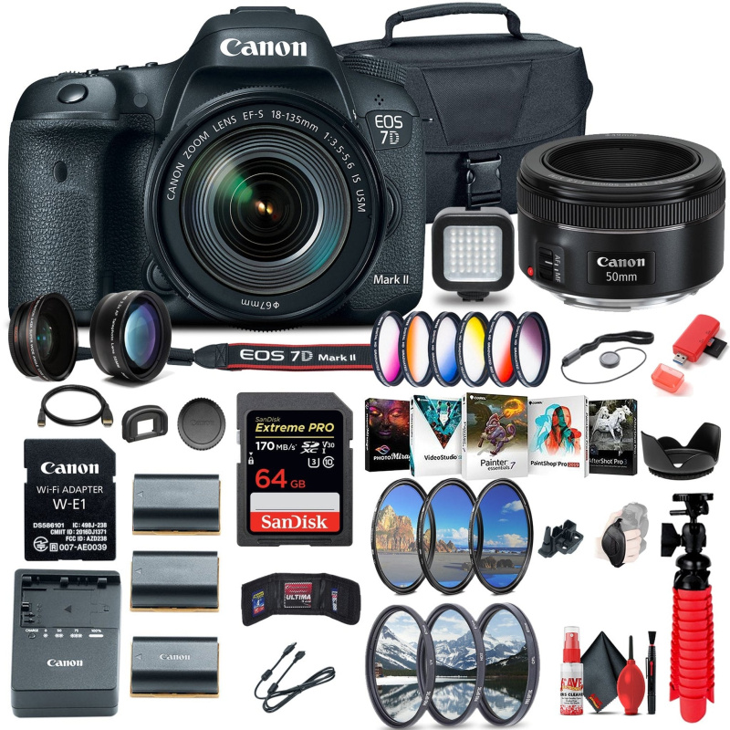 Canon EOS 7D Mark II DSLR Camera W/ 18-135mm f/3.5-5.6 IS USM Lens & W-E1 Ultimate Bundle (International Model)