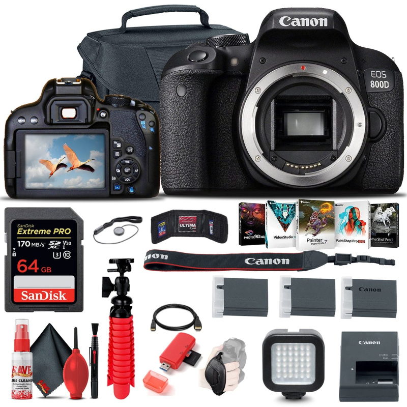 Canon EOS Rebel 800D / T7i DSLR Camera + 64GB Memory Card + Case Pro Bundle (International Model)