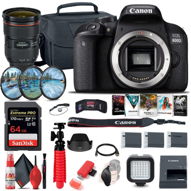 Canon EOS Rebel 800D / T7i DSLR Camera (Body Only) + EF 24-70mm Lens Ultimate Bundle (International Model)