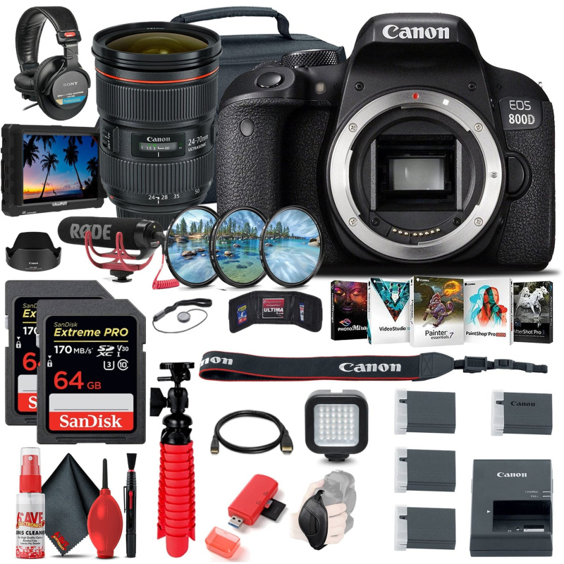 Canon EOS Rebel 800D / T7i DSLR Camera + 4K Monitor + Canon EF 24-70 + More (International Model)