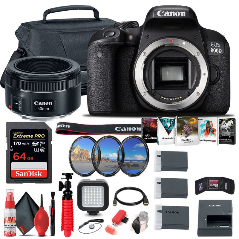 Canon EOS Rebel 800D / T7i DSLR Camera + Canon EF 50mm Lens + 64GB Outdoor Bundle (International Model)