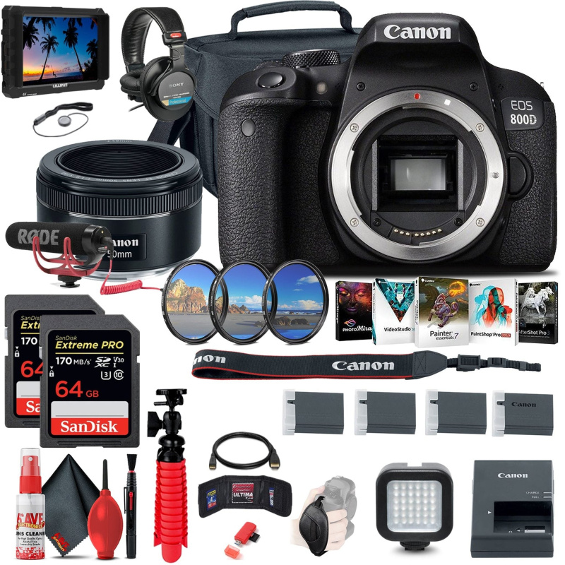 Canon EOS Rebel 800D / T7i DSLR Camera (Body Only) + 4K Monitor + Canon EF 50mm (International Model)