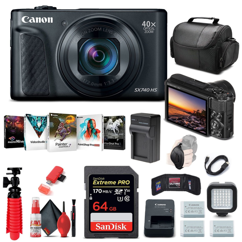 Canon PowerShot SX740 HS Digital Camera (Black) (2955C001) + 64GB Card Pro Bundle (International Model)