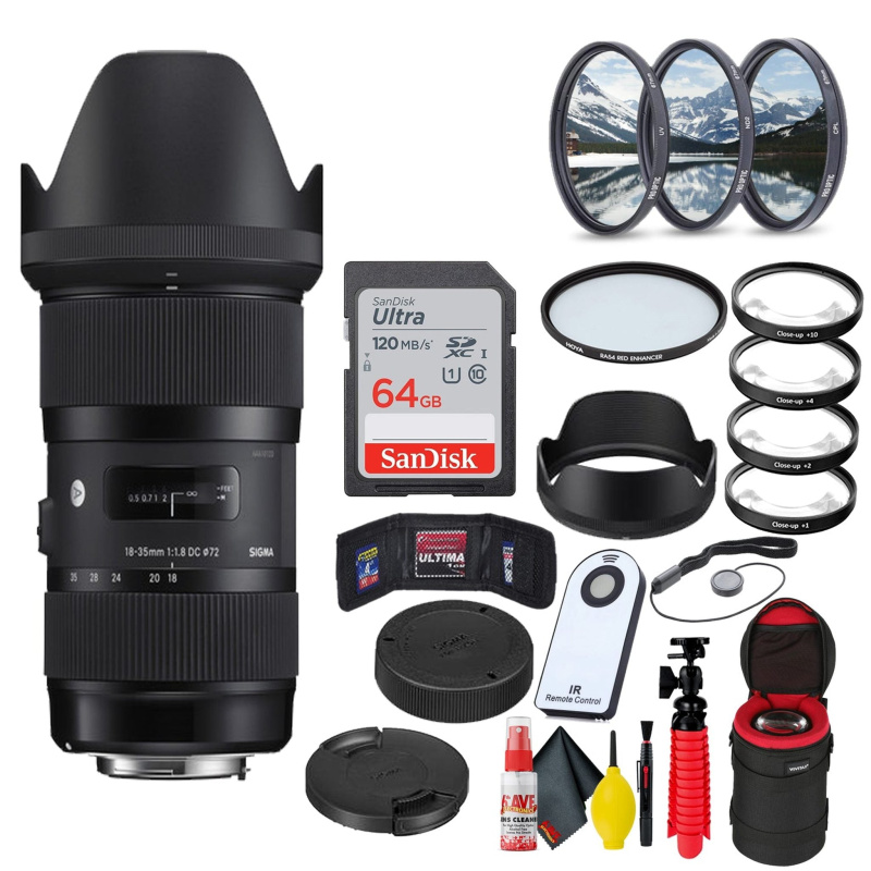 Sigma 18-35mm f/1.8 DC HSM Art Lens for Canon EF + 64GB SD Card Bundle (International Model)