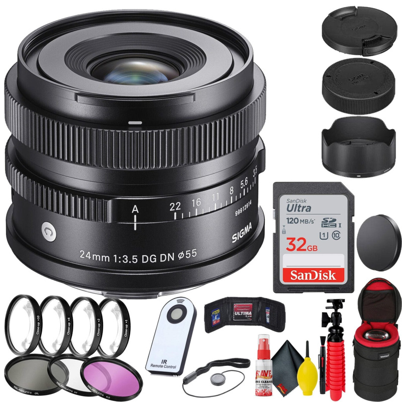 Sigma 24mm f/3.5 DG  DN Contemporary Lens for Sony E + 32GB SD Card Bundle