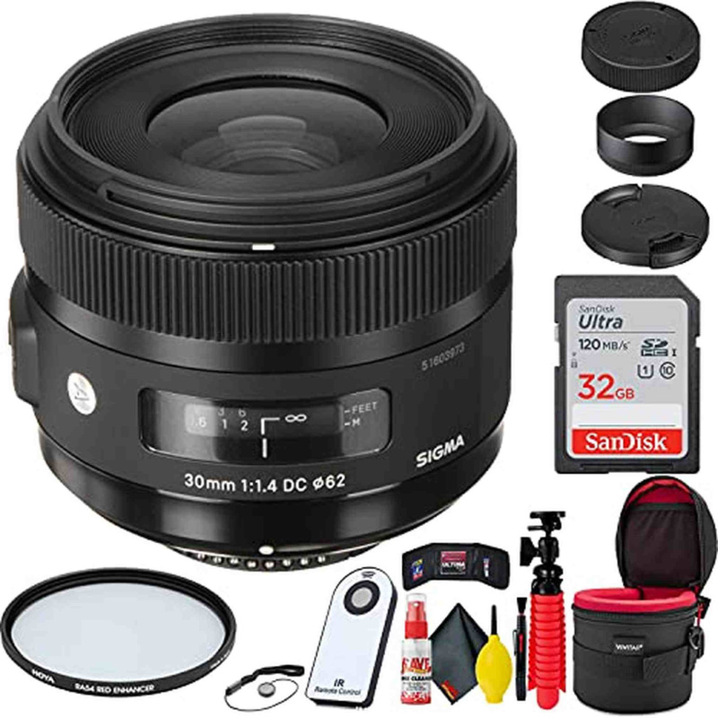 Sigma 30mm f/1.4 DC HSM Art Lens for Nikon F + 32GB SD Card Bundle