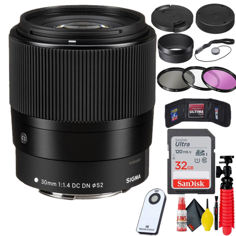 Sigma 30mm f/1.4 DC DN Contemporary Lens for Canon EF-M + 32GB SD Card Bundle (International Model)