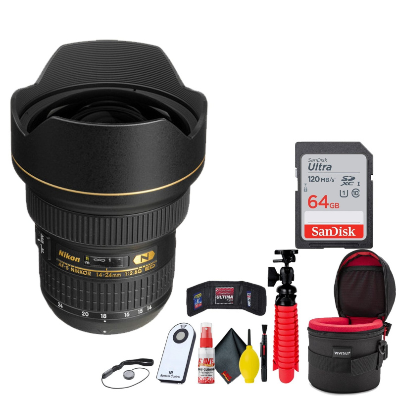 AF-S 14-24mm f/2.8G ED Lens Bundle(INTL Model) with 64GB SD Card