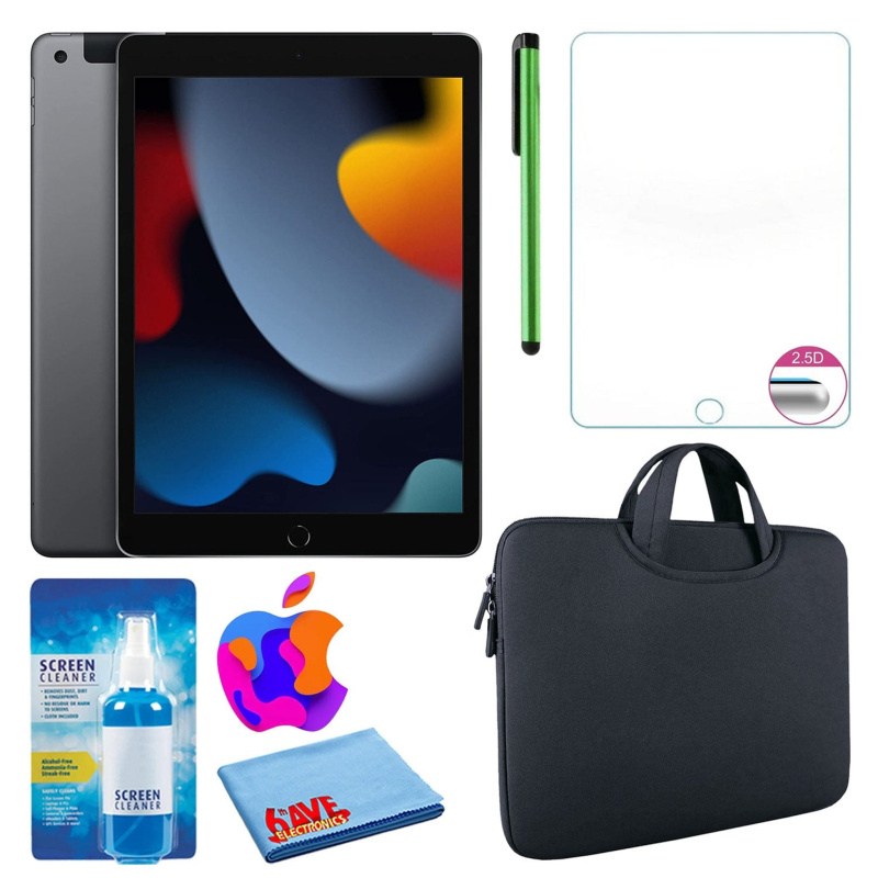 Apple 10.2" iPad (2021, 64GB, Wi-Fi, Space Gray) and Zipper Sleeve Bundle, Black / 64GB